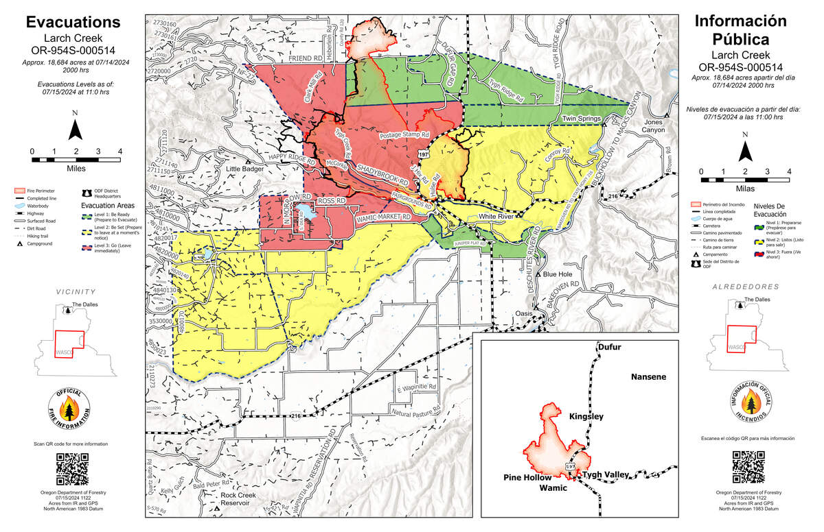 Larch Creek Fire Closes Hwy, Prompts Evacuations In Neighboring Wasco ...